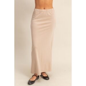 Cozy Cotton Jersey Maxi Skirt with Back Slit Sandstone Taupe
